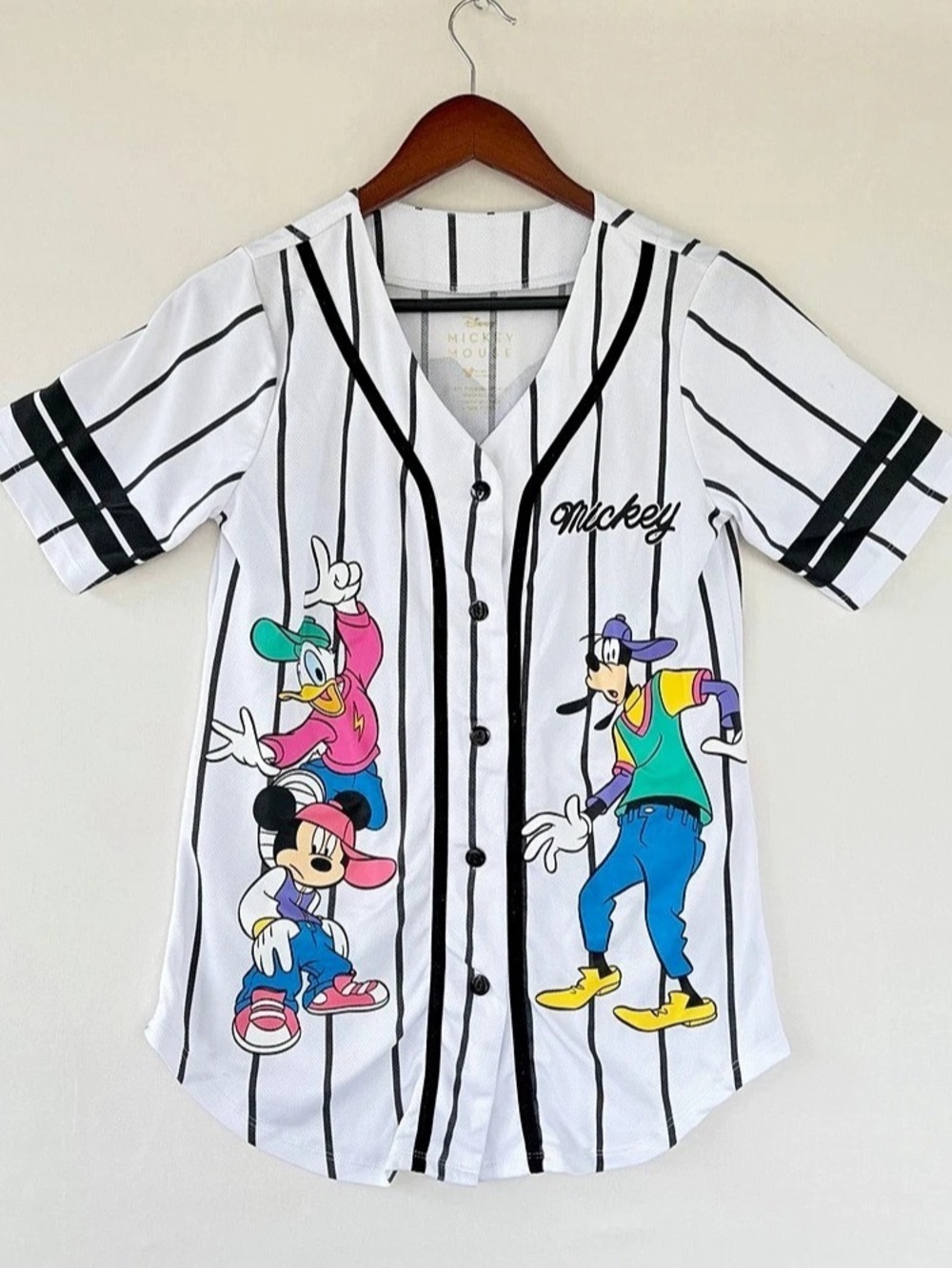 Disney Baseball Jersey Shirt Womens S/M Mickey Mouse Donald Goofy 90's style